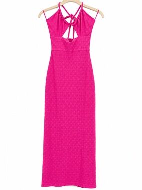 JF LEFON Pink Halter Tie Maxi Dress
